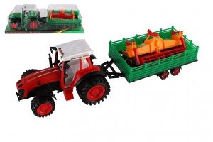 Traktor s vlekem s kombajnovým válcem plast 46cm na setrvačník 2 barvy v blistru