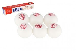 Míčky na stolní tenis 6ks SHIELD 4cm bezešvé bílé v krabičce 24x4cm