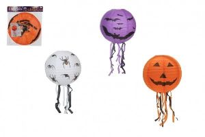 Lampion koule Halloween se střapci papír průměr 30cm v sáčku (bez hůlky) 3 druhy karneval