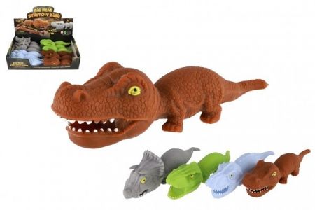 Dinosaurus plněný pískem 180g mačkací antistresový silikon 18cm 4 barvy v sáčku
