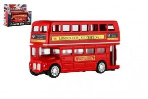 Autobus "Londýn" červený patrový kov/plast 12cm na zpětné natažení v krabičce 17x13,5x6cm