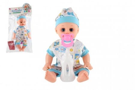Panenka miminko plast 32cm pevné tělo pijící, čůrající na baterie se zvukem s doplňky