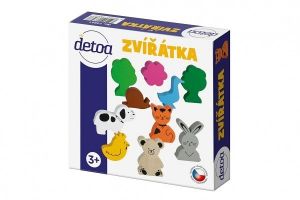 Sada dřevěných zvířátek 10ks v krabičce 15x15x4cm