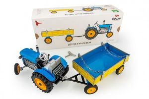 Traktor Zetor s valníkem modrý na klíček kov 28cm Kovap v krabičce