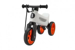 Odrážedlo FUNNY WHEELS Rider SuperSport bílé/oranž. 2v1+popruh,výš.sedla28/30cm nos.25kg