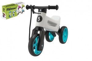 Odrážedlo FUNNY WHEELS Rider SuperSport bílé/tyrkys 2v1+popruh,výš.sedla28/30cm nos.25kg