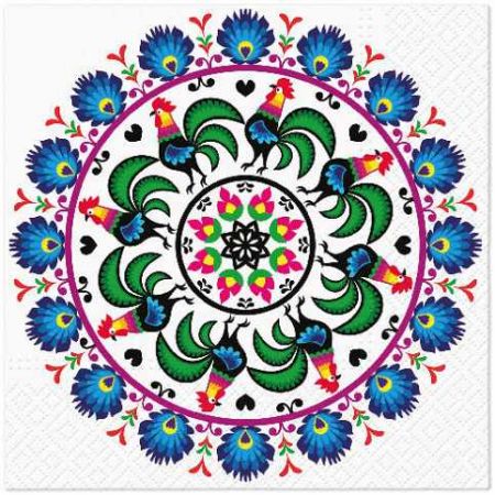 Ubrousky PAW Dekor L (20ks) Rooster Circle Folk