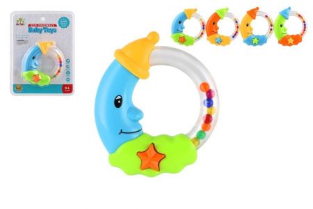 Chrastítko měsíc plast 11cm 2 barvy na kartě 0+