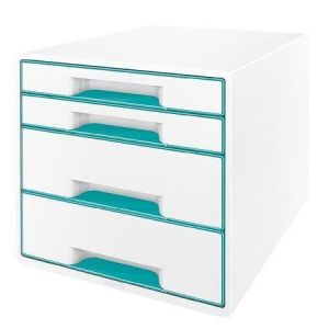 Zásuvkový box "Wow Cube", bílá/ledově modrá, 4 zásuvky, LEITZ