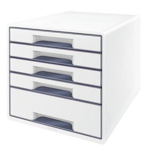 Zásuvkový box "Wow", bílá/šedá, plast, 5 zásuvek, LEITZ