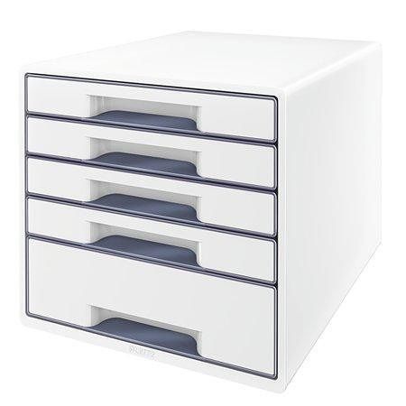 Zásuvkový box "Wow", bílá/šedá, plast, 5 zásuvek, LEITZ