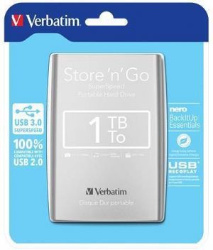 2,5" HDD (hard-disk) Stor 'n' Go, 1TB, USB 2.0, VERBATIM, stříbrný
