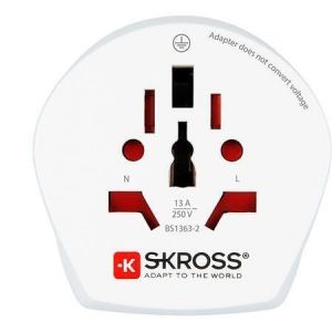 Cestovní adaptér, bílá, Austrálie / Čína / Evropa, uzemněný, SKROSS 1.500210-E