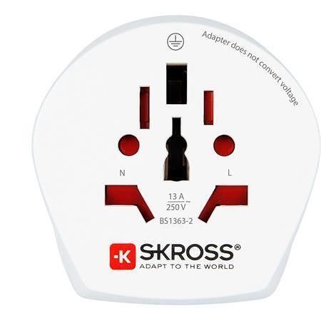 Cestovní adaptér, bílá, Austrálie / Čína / Evropa, uzemněný, SKROSS 1.500210-E
