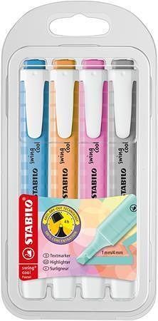 Zvýrazňovače "Swing Cool Pastel", 4 barvy, 1-4 mm, STABILO 275/4-08-02