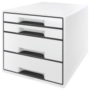 Zásuvkový box "Cube", bílá/černá, 4 zásuvky, plast, LEITZ