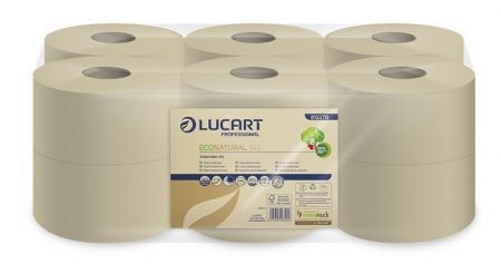 Toaletní papír "EcoNatural 19 J", hnědá, 2-vrstvý, 160 m, průměr 19 cm, jumbo role, LUCAR