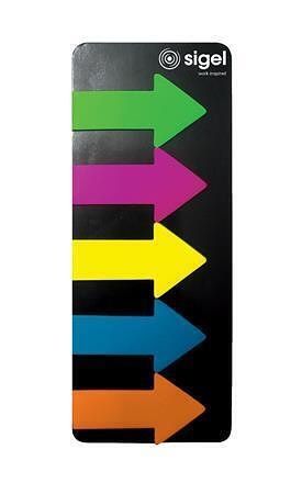 Záložky ve tvaru šipky, 5x25 lístků, 25x45 mm, SIGEL "Arrows", mix barev