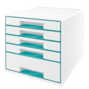 Zásuvkový box "Wow Cube", bílá/ledově modrá, 5 zásuvek, LEITZ