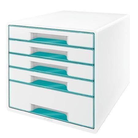 Zásuvkový box "Wow Cube", bílá/ledově modrá, 5 zásuvek, LEITZ