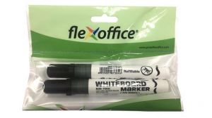 Popisovač na bílou tabuli "WB02", černá, 2,5mm, kuželový hrot, 2 ks, blistr, FLEXOFFICE