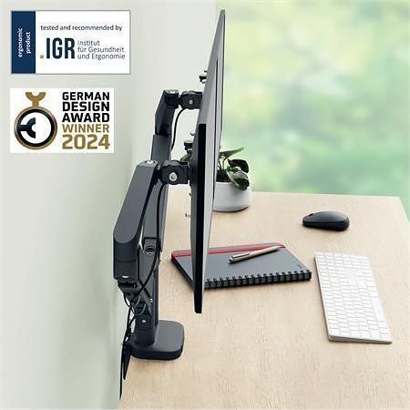 Držák monitoru "Ergo", tmavě šedá, pro dva monitory, LEITZ 65370089