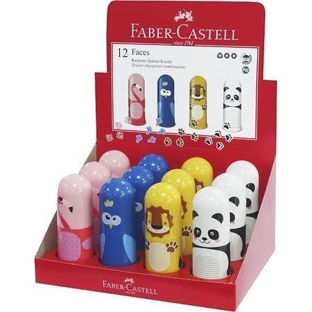 Ořezávátko s pryží "Faces", displej/12 ks, mix barev, 1 otvor, FABER-CASTELL