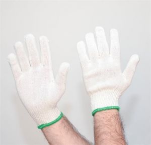 Ochranné rukavice, přírodní bílá, pletené, velikost L, směs bavlny a polyesteru, 12 párů,