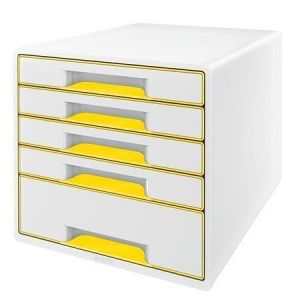 Zásuvkový box "Wow Cube", bílá/žlutá, 5 zásuvek, LEITZ