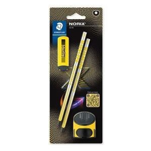Grafitová tužka "Norix 181", žlutá, HB, 2ks, sada s ořezávátkem a pryží, STAEDTLER 181 SBK