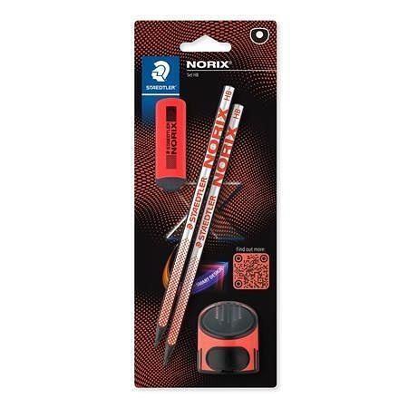 Grafitová tužka "Norix 181", korálová, HB, 2ks, sada s ořezávátkem a pryží, STAEDTLER 181