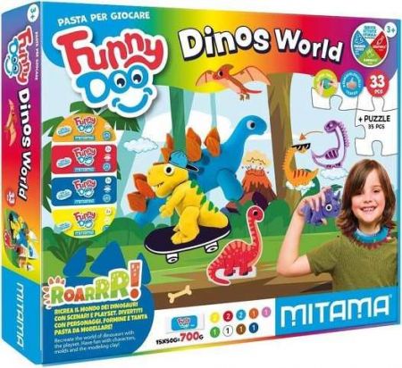 Modelína FUNNY DOO, sada "Dinos“, + formy + nástroje, MITAMA 63855