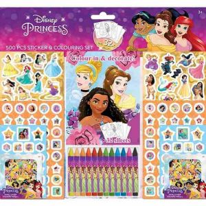 Samolepkový set s omalovánkami a voskovkami 500ks Disney Princezny