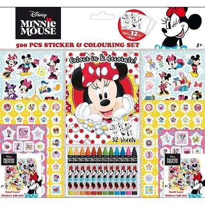Samolepkový set s omalovánkami a voskovkami 500ks Minnie