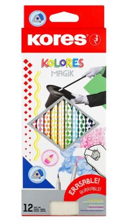 KORES KOLORES MAGIK, gumovací, trojhranné 3 mm, vč. pryže / 12 barev
