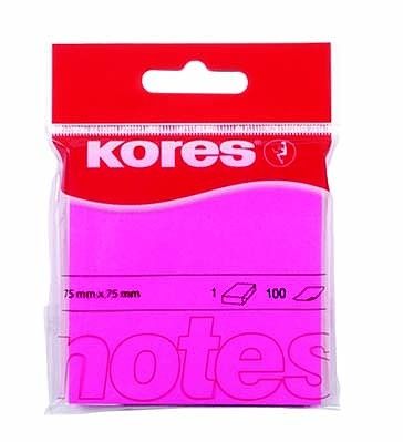 KORES Samolepicí bločky 75x75 / 100 lístků v bločku - růžové