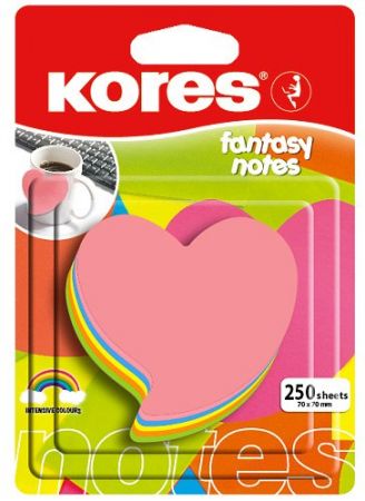 KORES Neonové bločky 70x70mm "HEART" tvar srdce / 250 lístků v bločku, mix 5 barev 