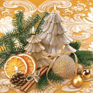Ubrousky MAKI L (20ks) Gold Poinsettia & Two Candles