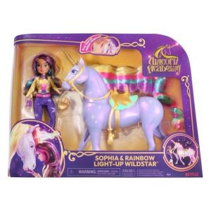 Unicorn academy světelný jednorožec Wildstar 28 cm s panenkou Sophií 24 cm