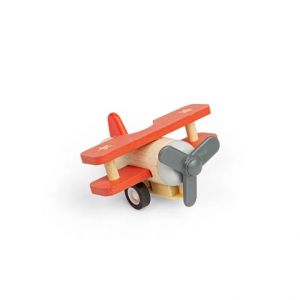 Bigjigs Toys Dřevěné natahovací letadlo Dvouplošník červený