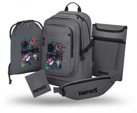 BAAGL SET 5 Cubic Fortnite Squad: batoh, sáček, ledvinka, obal na notebook, peněženka GRS