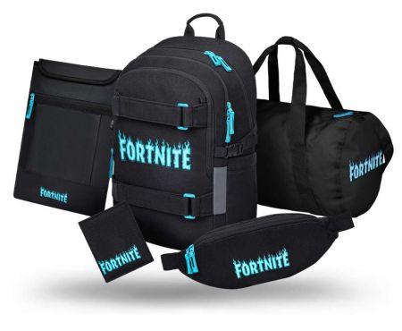 BAAGL SET 5 Skate Fortnite Blue: batoh, sportovní taška, ledvinka, obal na notebook, peněž