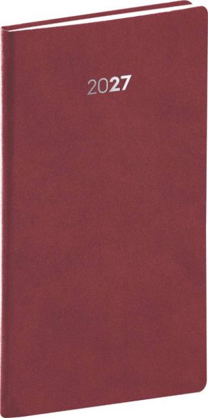 Diář týdenní kapesní Balakon 2027, bordó, 9cm x 15,5cm, PGD-KAPBA-7127