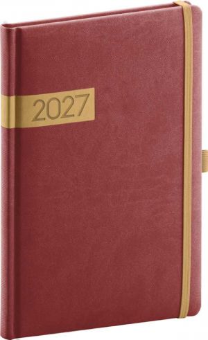 Diář týdenní Twill 2027, bordó-zlatý, 15cm x 21cm, PGD-TA5TW-7718