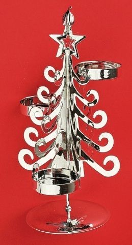 Kovový svícen stříbrný strom,20 cm, na 3 čajové svíčky