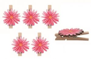 Květina dřevěná růžová 3 x 3 x 0,2 cm na kolíčku, 5 ks