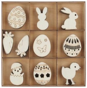 Sada dřevěných dekorací Velikonoce 3,5 x 3 x 0,2 cm, 54 ks