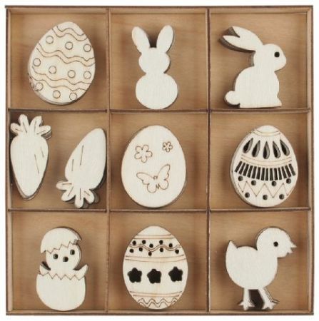 Sada dřevěných dekorací Velikonoce 3,5 x 3 x 0,2 cm, 54 ks