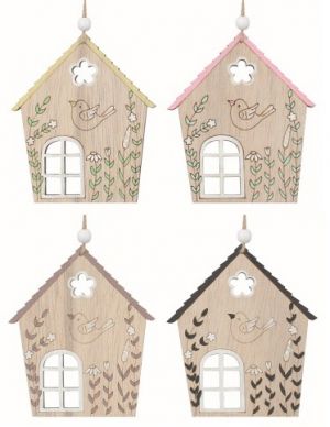 Domek s ptákem dřevěný 10 x 11,5 x 0,5 cm na zavěšení