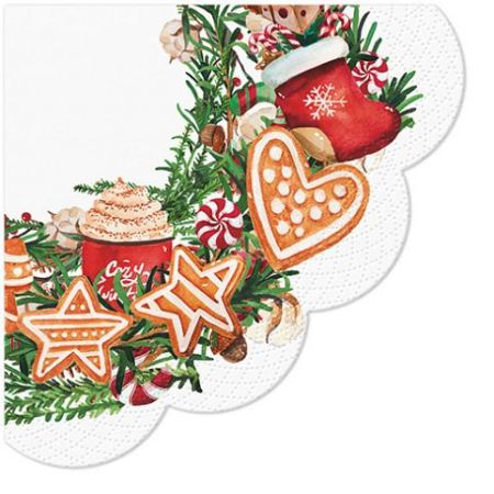 Papírové ubrousky vánoční, třívrstvé PAW (12ks) Gingerbread Wreath